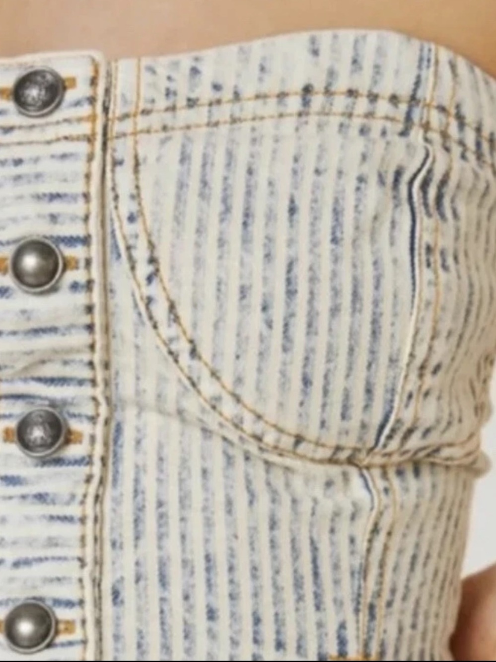 Pilcro By Anthropologie Cream And Faded Blue Striped Strapless Peplum Corset Top - Picture 15 of 16